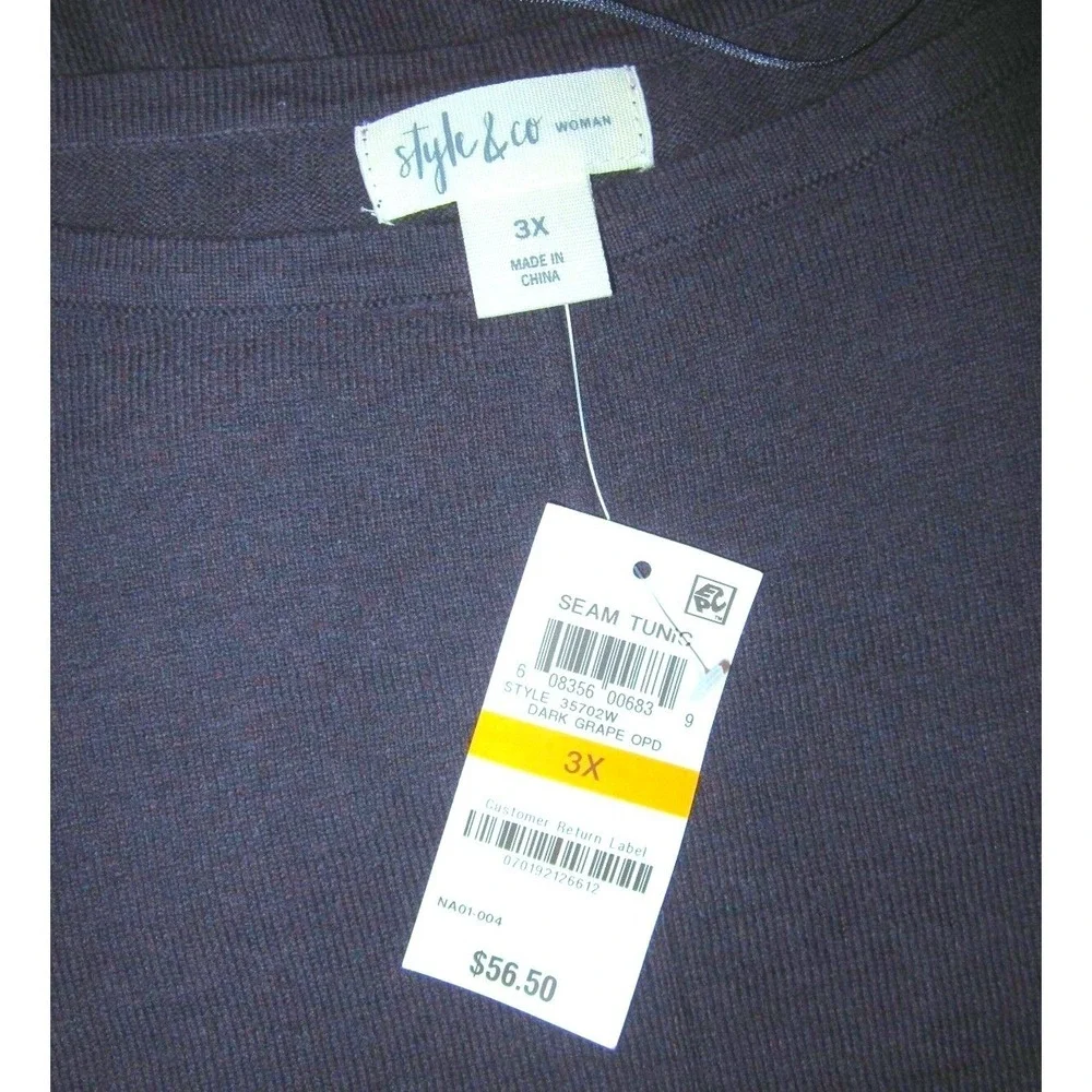 STYLE & CO Woman NWT Womens Plus 3X 22 24 Purple Plum Sweater Dolman Sleeves New - Picture 2 of 2